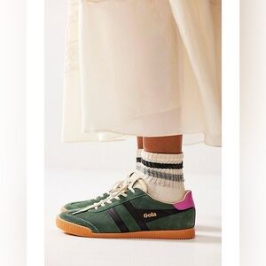 Gola Women's Elan Leather Sneaker Evergreen/Black/Fuchsia